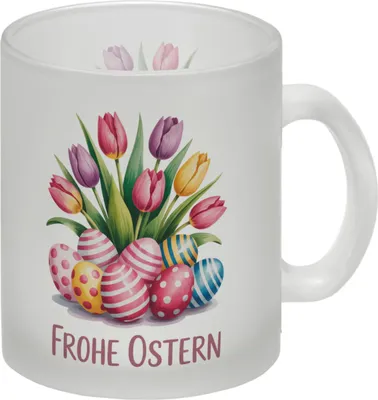 Produktbild von Tulpen und Ostereier Frohe Ostern Glas Tasse