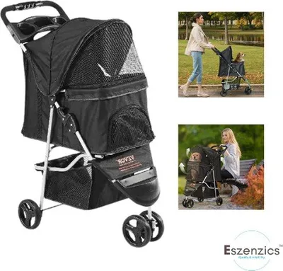 Image de Poussette pour chien pouvant supporter jusqu'à 16 kg - Poussette tout-terrain compacte et pliable - Grandes roues - Maniable - Assise imperméable - Châssis robuste
