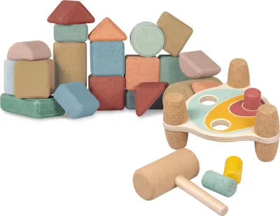 Image de KORKO - Set de 1 boîte de 20 briques et 1 martelière réversible en liège pour les tout-petits - dès 18 mois
