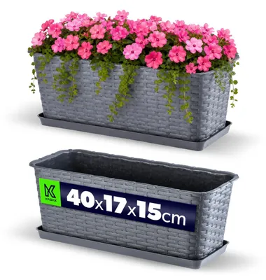 Obrázok produktu pre KADAX balkónový kvetináč s podstavcom "Frette", balkónový box s otvormi na vodu, 40 cm, grafit