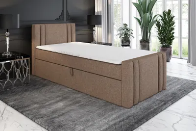 Produktbild von Boxspringbett, Jugendbett KLAUS 80x200 (Rechts) mit Bettkästen, Bonell-Matratze und Topper. Farbe: Braun.