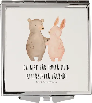 Produktbild von Mr. & Mrs. Panda Kosmetikspiegel Bär und Hase Umarmen - Weiß - Geschenk, Freunde, für Immer, Faltspiegel, BFF, Schminkspiegel, Freundin, Taschenspiegel, Handspiegel