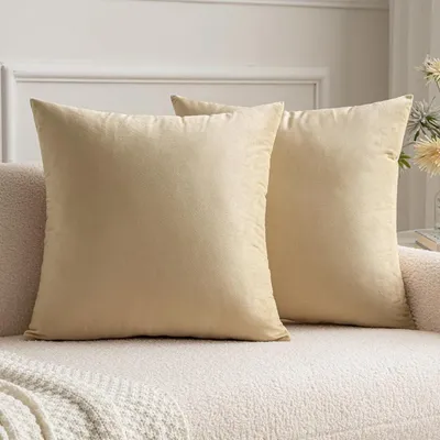 Immagine prodotto di Set di 2 federe per cuscini, 50x50 cm, in velluto beige, per divano