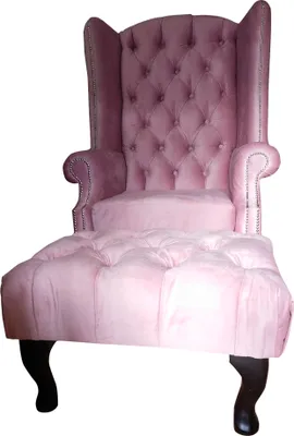 Zdjęcie produktu dla Fotel skrzydłowy Chesterfield stołek aksamitne różowe siedzisko lounge relax lounge club