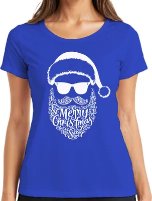 Produktbild von Merry Christmas Weihnachtsmann Bart - Weihnachten Weihnachtsgeschenk Christmas Damen T-Shirt, Blau, 3XL