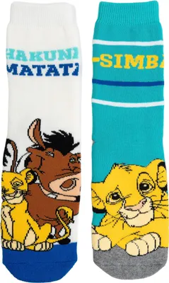Produktbild von Disney Der König der Löwen ABS Kuschelsocken für Jungen - Flauschige Kinder Wintersocken Stoppersocken antirutsch Socken warme Söckchen Beige/Grün(2er Pack) 31-34