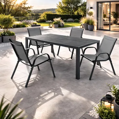 5-tlg. Gartengarnitur Gartenmöbel Non-Wood 180x90cm Gartentisch Anthrazit