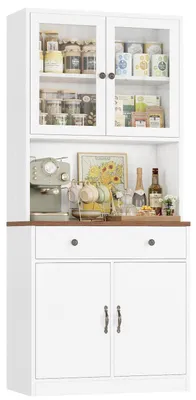 Produktbild von Küchenschrank Buffetschrank Sideboard mit Arbeitsplatte 2 Glastüren Schubladen 180x40x80 cm Weiß