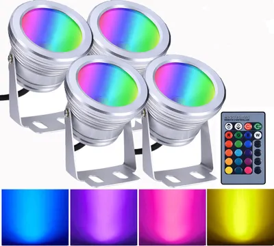 Produktbild von 4x 10W LED RGB Unterwasser Strahler Teich Pool Licht Dimmbarer Flutlicht Spotlight für Garten Landschaft Brunnen Aquarium Beleuchtung