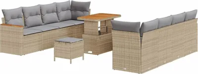 Image de vidaXL Ensemble de canapé de jardin avec coussins 12 pcs Beige Poly-Rattan