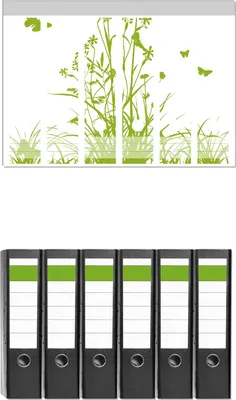 Produktbild von Wallario 6 Stück breite Ordner inkl. Klebeetiketten mit Motive Grüne Sommerwiese -  Set mit Rückenschildern / Ordnerrücken Stickern