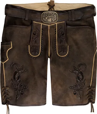 Produktbild von Douglas Herren Trachtenhose Lederhose kurzhose Ziegenvelour bestickt, Größe:50/M, Farbe:Zeder