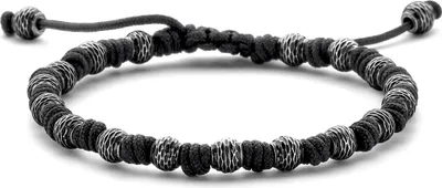 Produktbild von Frank 1967 - 7FB-0758 - zwart stalen kralenarmband heren met zwart koord - 19 + 4 + 4 cm
