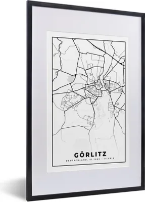 Produktbild von MuchoWow® Gerahmtes Poster Görlitz - Karte - Stadtplan 40x60 cm - Poster mit Schwarzem Bilderrahmen Wandposter Rahmen Foto Bilder - Poster in Rahmen
