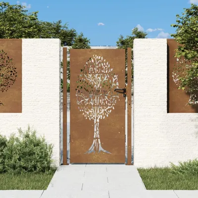 Produktbild von The Living Store Gartentor 105x180 cm Cortenstahl Baum-Design