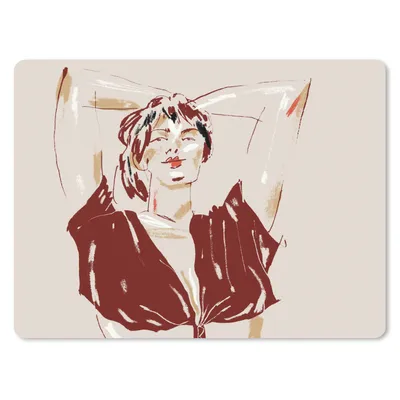 Produktbild von MuchoWow® Mauspad Mousepad Porträt - Frau - Rot - Abstrakt 40x30 cm - Mousepads - Maus Mat - Pad - Mausunterlage - Anti Rutsch