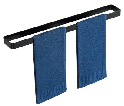 Image de Porte-serviettes noir adhésif, barre de 60 cm pour salle de bain