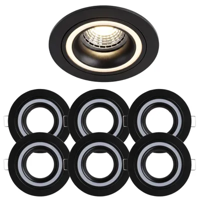 Produktbild von 6x Einbaurahmen Schwarz Ø75 mm für GU10 & MR16 | Deckeneinbauring aus Alu, IP20