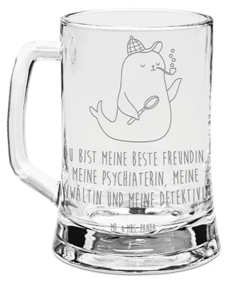 Produktbild von Mr. & Mrs. Panda Humpen Robbe Sherlock - Transparent - Geschenk, Gute Laune, Bierkrug Glas, Krug, Seidel, Gravur, Glaskrug