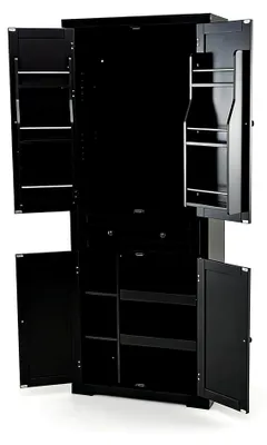 Produktbild von Hochschrank 184 cm, Küchenschrank mit verstellbaren Ablagen, Schublade und Regal, Buffetschrank mit 4 Türen, Vorratsschrank für Küche und Wohnzimmer, 77 x 40 x 184 cm (Schwarz)