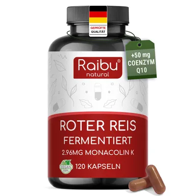 Produktbild von Roter Reis mit 2,96 mg Monacolin K & 50 mg Coenzym Q10 pro Kapsel - RAIBU
