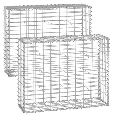 Produktbild von Gabionenkorb-Set – Steinkorb – verzinkter Stahl – silberfarben – 100 x 80 x 30 cm