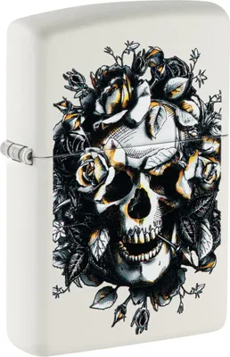 Obrázok produktu pre Zapa?ova? Zippo Skull & Roses White Matte s motívom Color Image benzínový