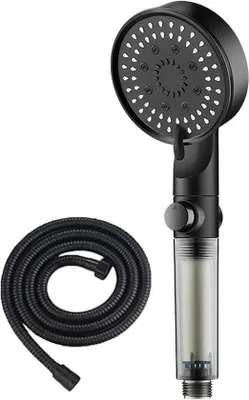 Produktbild von Hochdruck-Duschkopfilter, 5-Stufen Hochdruckfilter Duschkop mit Handdusche (schwarz + 1,5 m Schlauch)