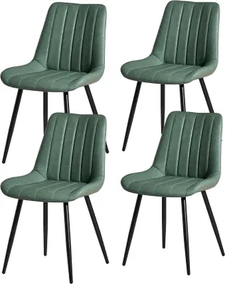 Imagen del producto de Juego de 4 sillas para comedor, sillas de cocina tapizadas en cuero sintético, ideales para el salón. Sillones tapizados con asiento y respaldo, y patas de metal. (Juego de 4 unidades, color verde)