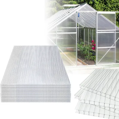 Produktbild von Jiubiaz Hohlkammerstegplatten 14-tlg. Doppelstegplatten Gewächshausplatten Stegplatten Stoßsicher UV-beständig 121x60,5 cm Polycarbonat Transparent