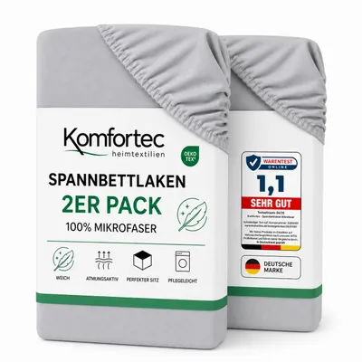 Produktbild von Komfortec Spannbettlaken 2er 200x200 cm, Bettlaken Boxspringbett bis 15cm - 30cm Matratzenhöhe,  Grau, KI-generiertes Bild