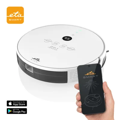 Produktbild von Staubsaugerroboter ETA Nico  Artikel-Nr.: ETA221990000  2 in 1Staubsaugerroboter mit digitalem Motor und kreiselbewegender Navigation, saugt und wischt, 14,8 V Li-Ionen-Akku mit bis zu 140 Minuten Laufzeit, ETA SMART