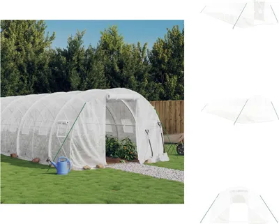 Produktbild von vidaXL Gewächshaus mit Stahlrahmen Weiß 48 m² 16x3x2 m -  Gewächshäuser