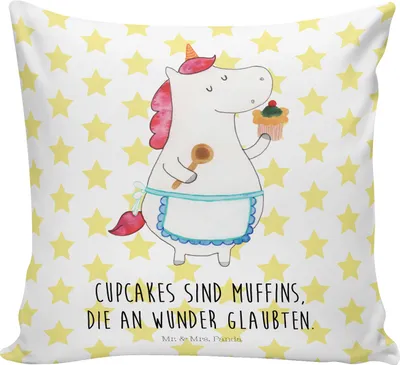 Produktbild von Mr. & Mrs. Panda Deko Kissen Einhorn Küche - Weiß - Geschenk, Torte, Sofa, Unicorn, Dekokissen, Einhörner, Kuchen, Motivation, Sofakissen, 40x40