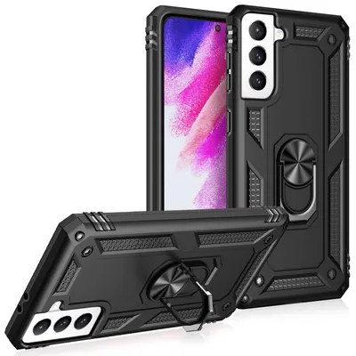 Immagine prodotto di NALIA Custodia ad anello in stile militare per Samsung Galaxy S21 FE, estremamente protettiva, robusta e antiurto, anello a 360° per funzione stand, nero