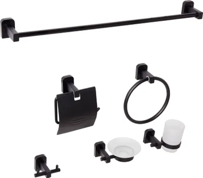 Produktbild von BELIANI Badezimmer-Halter-Set Schwarz Aluminium 6-Teilig Modern Badaccessoires Hardware-Set WC-Garnitur WC-Accessoires-Set Badausstattung Badzubehör