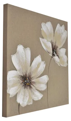 Handgemaltes Blumenbild 50x50 cm Leinwand Mohnblumen rot/creme