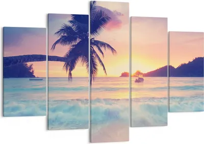 Produktbild von Bild auf Leinwand - Leinwandbild - Meer Strand Palme - 150x100cm - Wand Bild - Wanddeko - Leinwanddruck - Bilder - Kunstdruck - Wanddekoration - Leinwand bilder - Wandkunst - EA150x100-3992