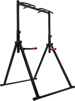 Produktbild von Klimmzugstange Freistehend und Dip-Station Metall Heim-Kraftturm für Klimmzüge und Dips Fitness Klappbare Trainingsgerät Höhenverstellbar Stabiler Dreiecksstruktur