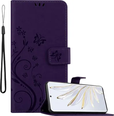 Obrázok produktu pre Cadorabo kryt pre Honor 70 in FLORAL DARK LILA ochranný kryt v kvetinovom dizajne s magnetickým zapínaním, funkciou stojana a slotmi na karty flipové puzdro kvetinový kryt puzdro s chlopňou na mobilný telefón puzdro na knihy