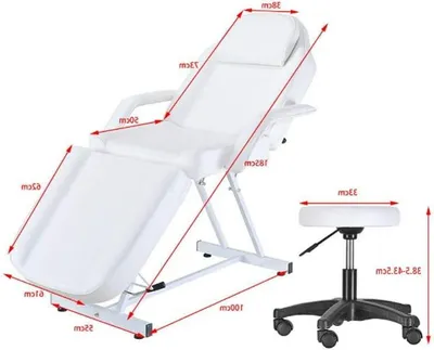 Image de Table de massage pliable - Lit de massage en similicuirPolyuréthane- Pour les soins professionnels - Dossier réglable - 180 x 61 cm - Blanc