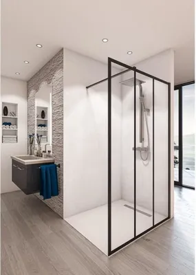 Produktbild von Duschwand-Kit Baleares Atelier Nr. 8 - Zeitloses gehärtetes 8-mm-Glas - L.120 cm x H.198 cm - Schwarzes Profil - Saint Gobain