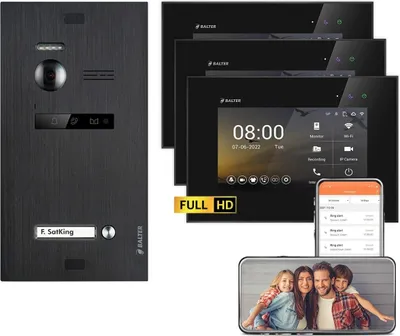 Produktbild von BALTER EVO HD WiFi Unterputz Schwarz 2-Draht 3x 7" Schwarz Video Türsprechanlage Set 1 Familienhaus
