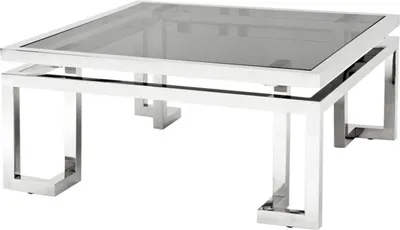 Produktbild von Casa Padrino Luxus Art Deco Designer Couchtisch Edelstahl poliert mit Rauchglas - Luxus Kollektion