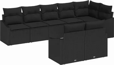 Image de Ensemble de Canapés avec coussin 8 pcs Noir polyrotin