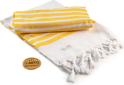 Immagine prodotto di A&R AR053 | Asciugamano Hamamzz® Dalaman - 100 x 180 cm - Colore: Bianco/Giallo scuro - Dimensioni: 100 x 180 cm
