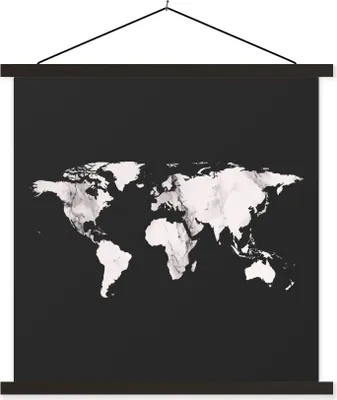 Produktbild von MuchoWow® Textilposter Weltkarte - Schwarz und weiß - Marmor 40x40 cm mit schwarzem Rahmen - Fotos