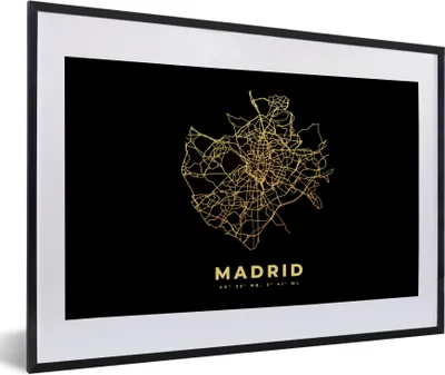 Produktbild von MuchoWow® Gerahmtes Poster Madrid - Spanien - Karte - Gold 60x40 cm - Poster mit Schwarzem Bilderrahmen Wandposter Rahmen Foto Bilder - Schlafzimmer - Plakat in Rahmen - Drucken