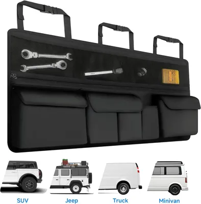 Immagine prodotto di Organizzatore per il sedile posteriore dell'auto - Borsa portaoggetti da appendere - Pieghevole - Impermeabile - Tessuto Oxford - Nero