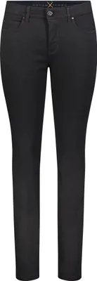 A pair of black skinny jeans is shown from the front against a white background.